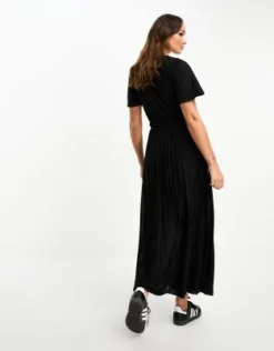 ASOS DESIGN - Vestito Midi A Pieghe Nero Con Scollo A V Allacciato In Vita -Vendite ASOS Maternity || RIVER ISLAND || Monki 204593092 3