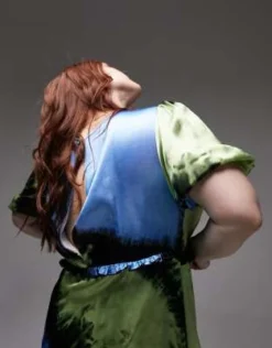 Topshop Curve - Vestito Lungo Blu E Verde Stampato Con Scollo A V E Maniche Con Volant -Vendite ASOS Maternity || RIVER ISLAND || Monki 204596209 3