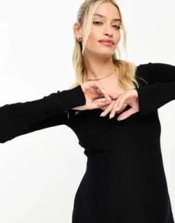 ASOS Maternity ASOS DESIGN Maternity - Vestito Midi Lavorato A Maglia Con Scollo A V A Coste Nero -Vendite ASOS Maternity || RIVER ISLAND || Monki 204597974 3