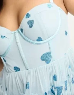 Esclusiva Lace & Beads Petite - Vestito Corto A Corsetto In Tulle Azzurro Polvere A Cuori -Vendite ASOS Maternity || RIVER ISLAND || Monki 204598111 3