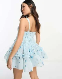 Esclusiva Lace & Beads Petite - Vestito Corto A Corsetto In Tulle Azzurro Polvere A Cuori -Vendite ASOS Maternity || RIVER ISLAND || Monki 204598111 4