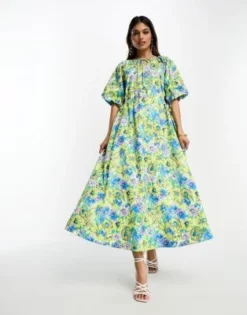 Y.A.S - Vestito Grembiule Midi Con Cut-out Laterali E Stampa Floreale