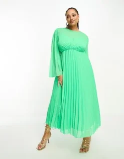 ASOS DESIGN Curve - Vestito Midi A Pieghe Verde Allacciato Sul Retro Con Maniche Svasate -Vendite ASOS Maternity || RIVER ISLAND || Monki 204616535 3
