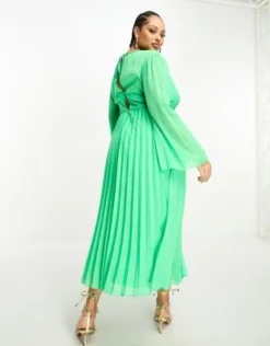 ASOS DESIGN Curve - Vestito Midi A Pieghe Verde Allacciato Sul Retro Con Maniche Svasate -Vendite ASOS Maternity || RIVER ISLAND || Monki 204616535 4