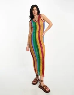 Reclaimed Vintage - Vestito In Maglia A Righe Con Fondo Sfrangiato