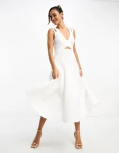 ASOS DESIGN - Vestito Midi Per Il Ballo Di Fine Anno Minimal A Portafoglio Color Avorio Con Cuciture A Vista