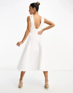 ASOS DESIGN - Vestito Midi Per Il Ballo Di Fine Anno Minimal A Portafoglio Color Avorio Con Cuciture A Vista -Vendite ASOS Maternity || RIVER ISLAND || Monki 204618233 3