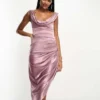 ASOS DESIGN Tall - Vestito Midi Drappeggiato A Corsetto Con Scollo Ad Anello Color Orchidea