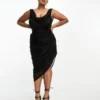 ASOS DESIGN Curve - Vestito Midi Nero In Rete Con Corsetto Con Scollo Ad Anello Drappeggiato