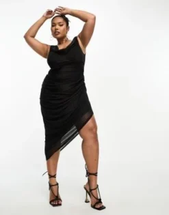 ASOS DESIGN Curve - Vestito Midi Nero In Rete Con Corsetto Con Scollo Ad Anello Drappeggiato -Vendite ASOS Maternity || RIVER ISLAND || Monki 204618537 3