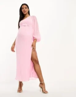 ASOS Maternity ASOS DESIGN Maternity - Vestito Midi Monospalla Plissé Con Cintura Rosa Chiaro -Vendite ASOS Maternity || RIVER ISLAND || Monki 204623471 3