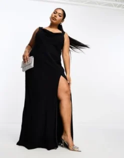 ASOS DESIGN Curve - Vestito Lungo Nero Con Taglio Sbieco E Maniche Ad Aletta -Vendite ASOS Maternity || RIVER ISLAND || Monki 204623541 4