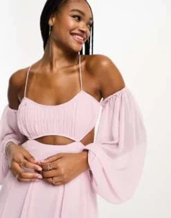 ASOS DESIGN Tall - Vestito Lungo Stile Babydoll Con Cut-out Lilla Polvere Con Bustino Arricciato E Spalle Scoperte -Vendite ASOS Maternity || RIVER ISLAND || Monki 204623551 3