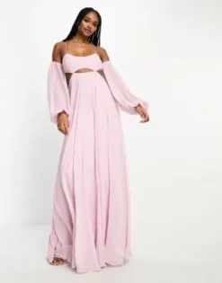 ASOS DESIGN Tall - Vestito Lungo Stile Babydoll Con Cut-out Lilla Polvere Con Bustino Arricciato E Spalle Scoperte -Vendite ASOS Maternity || RIVER ISLAND || Monki 204623551 4