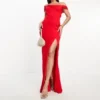 ASOS DESIGN Tall - Vestito Lungo Rosso Con Maniche Ad Aletta, Fascette Sottili, Taglio Sbieco E Schiena Scoperta