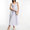 ASOS DESIGN - Vestito Skater Midi In Cotone Blu Balletto Crepuscolare Con Vita Scesa