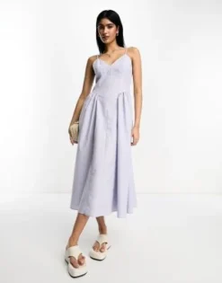 ASOS DESIGN - Vestito Skater Midi In Cotone Blu Balletto Crepuscolare Con Vita Scesa -Vendite ASOS Maternity || RIVER ISLAND || Monki 204623717 3