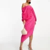 ASOS DESIGN Petite - Vestito Midi Plissé Rosa Con Strato Sovrapposto E Schiena Scoperta