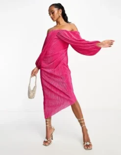 ASOS DESIGN Petite - Vestito Midi Plissé Rosa Con Strato Sovrapposto E Schiena Scoperta -Vendite ASOS Maternity || RIVER ISLAND || Monki 204624215 4