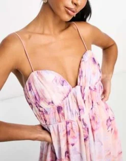 ASOS DESIGN Petite - Vestito Lungo In Rete Rosa Con Stampa A Macchie Con Spalline Sottili E Fascia -Vendite ASOS Maternity || RIVER ISLAND || Monki 204624236 3