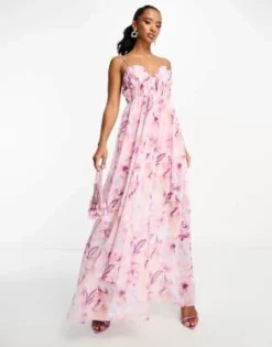 ASOS DESIGN Petite - Vestito Lungo In Rete Rosa Con Stampa A Macchie Con Spalline Sottili E Fascia -Vendite ASOS Maternity || RIVER ISLAND || Monki 204624236 4