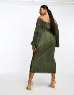 ASOS DESIGN Curve - Vestito Midi Plissé Verde Con Strato Sovrapposto E Schiena Scoperta -Vendite ASOS Maternity || RIVER ISLAND || Monki 204624257 4