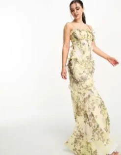 ASOS DESIGN Petite - Vestito Lungo Asimmetrico Verde A Fiori Vintage Con Bottoni E Volant -Vendite ASOS Maternity || RIVER ISLAND || Monki 204624682 4