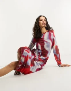 & Other Stories - Vestito Midi In Rete Rosso Con Stampa -Vendite ASOS Maternity || RIVER ISLAND || Monki 204628292 3