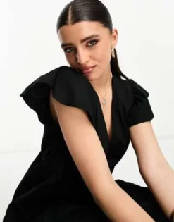 Vero Moda - Vestito Midi Nero Con Maniche Con Volant -Vendite ASOS Maternity || RIVER ISLAND || Monki 204629057 3