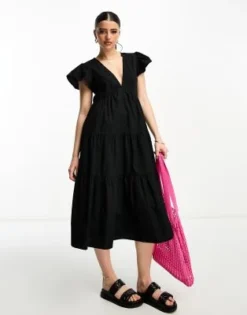 Vero Moda - Vestito Midi Nero Con Maniche Con Volant -Vendite ASOS Maternity || RIVER ISLAND || Monki 204629057 4