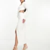 ASOS DESIGN Tall - Vestito Midi A Maniche Lunghe Avorio Con Finiture In Strass E Cut-out