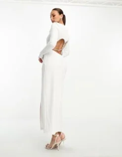 ASOS DESIGN Tall - Vestito Midi A Maniche Lunghe Avorio Con Finiture In Strass E Cut-out -Vendite ASOS Maternity || RIVER ISLAND || Monki 204629112 2