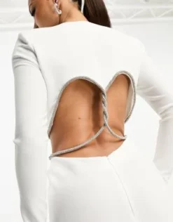 ASOS DESIGN Tall - Vestito Midi A Maniche Lunghe Avorio Con Finiture In Strass E Cut-out -Vendite ASOS Maternity || RIVER ISLAND || Monki 204629112 3