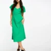 Vero Moda - Vestito Midi Verde In Misto Lino Con Maniche Con Volant