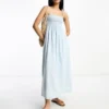 ASOS DESIGN - Vestito Midi A Fascia In Denim Morbido Lavaggio Azzurro