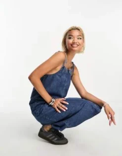 Object - Vestito Midi Di Jeans Blu Con Fibbie Sulle Spalline