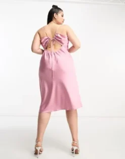 Vila Curve - Vestito Midi In Raso Rosa Polvere Con Spalline Sottili E Allacciatura Sul Retro -Vendite ASOS Maternity || RIVER ISLAND || Monki 204635123 3