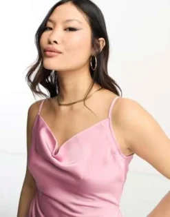 Vila Petite - Vestito Midi In Raso Rosa Polvere Con Spalline Sottili E Allacciatura Sul Retro -Vendite ASOS Maternity || RIVER ISLAND || Monki 204635240 3