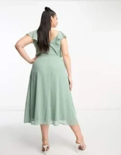 Vila Curve - Vestito Lungo A Portafoglio Da Damigella Verde Con Maniche Con Volant E Gonna A Ruota -Vendite ASOS Maternity || RIVER ISLAND || Monki 204635387 3