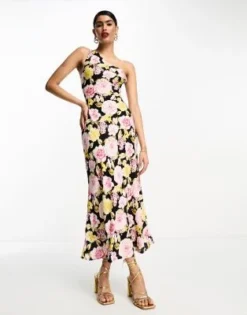 ASOS DESIGN - Vestito Midi Monospalla In Viscosa Con Stampa A Fiori