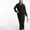 ASOS DESIGN Curve - Vestito Camicia Lungo Nero Con Bottoni
