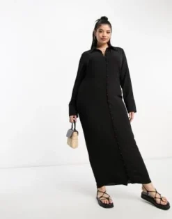 ASOS DESIGN Curve - Vestito Camicia Lungo Nero Con Bottoni -Vendite ASOS Maternity || RIVER ISLAND || Monki 204635972 4