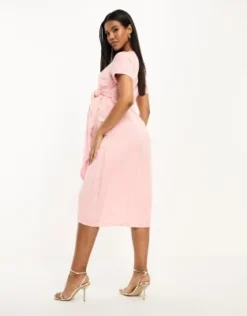 Mamalicious Maternity - Vestito Midi A Portafoglio In Raso Rosa Polvere -Vendite ASOS Maternity || RIVER ISLAND || Monki 204638044 3