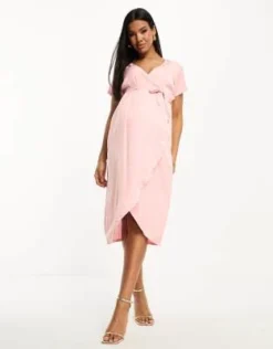 Mamalicious Maternity - Vestito Midi A Portafoglio In Raso Rosa Polvere -Vendite ASOS Maternity || RIVER ISLAND || Monki 204638044 4