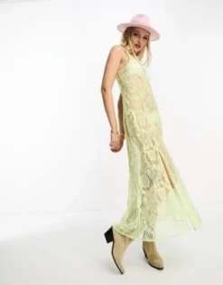 Miss Selfridge - Vestito Midi Da Festival In Pizzo Verde Lime Trasparente Con Spalline Sottili -Vendite ASOS Maternity || RIVER ISLAND || Monki 204638901 3