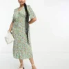 Nobody's Child Plus - Alexa - Vestito Midi Arricciato Verde A Fiori Vintage