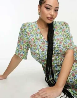 Nobody's Child Plus - Alexa - Vestito Midi Arricciato Verde A Fiori Vintage -Vendite ASOS Maternity || RIVER ISLAND || Monki 204640706 4