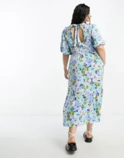 Nobody's Child Plus - Kelsie - Vestito Midi Arricciato Con Maniche A Sbuffo Blu A Fiori -Vendite ASOS Maternity || RIVER ISLAND || Monki 204640759 4