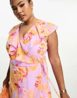 Vero Moda Curve - Vestito Lungo Avvolgente Lilla E Arancione A Fiori -Vendite ASOS Maternity || RIVER ISLAND || Monki 204642176 3