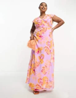 Vero Moda Curve - Vestito Lungo Avvolgente Lilla E Arancione A Fiori -Vendite ASOS Maternity || RIVER ISLAND || Monki 204642176 4